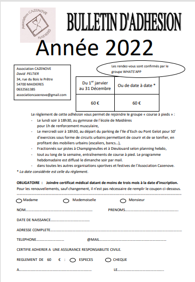 Bulletin d inscription 2022
